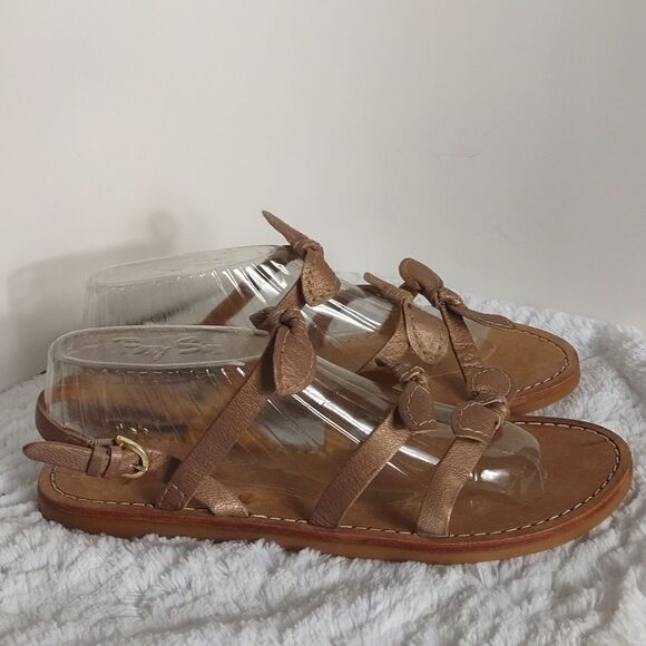 Lands End Rosegold Leather Strappy Bow Sandals - Picture 1 of 9